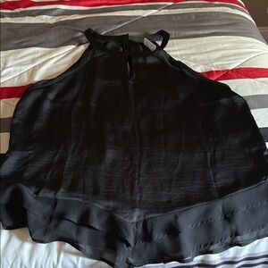 New York & Company Black Asymmetrical Backless Tank Top